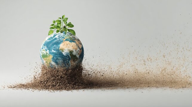 Planetary blossoming: nature's triumph over adversity. Concept art. World environment in bloom: a rich composition of nature's wonders. Visual identity. Product showcase.