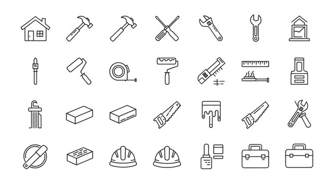 Construction tools and equipment icons.