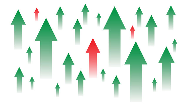 Mixed arrows graphic: green and red arrows show increase and decrease, growth and decline on white background