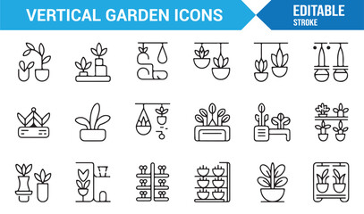 Fototapeta premium Gardening and plant care icons pack for sustainable living projects