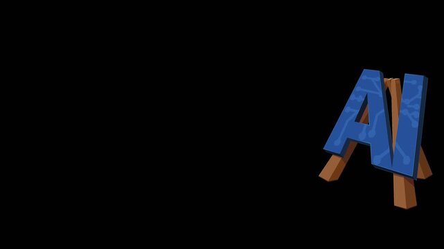 A symbolic depiction of successfully achieving Artificial Intelligence goals, featuring an arrow hitting a tech-themed 'AI' block. Chroma key green screen with alpha channel.