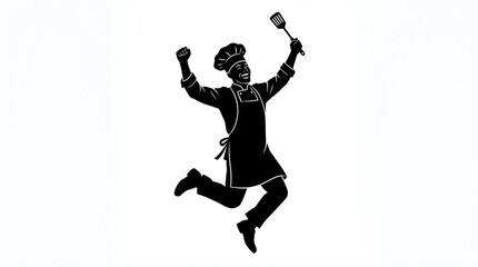 Obraz premium Joyful chef celebrating with a spatula, embodying culinary passion and success in a dynamic pose
