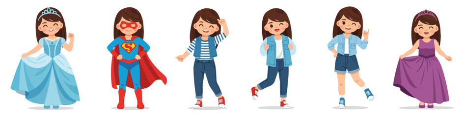 Obraz premium Collection of young girls in various fashionable outfits and accessories, perfect for fashion, style, and clothing themes
