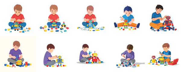 Fototapeta premium Children playing with colorful blocks and toys, illustrating early childhood development and creative learning through play