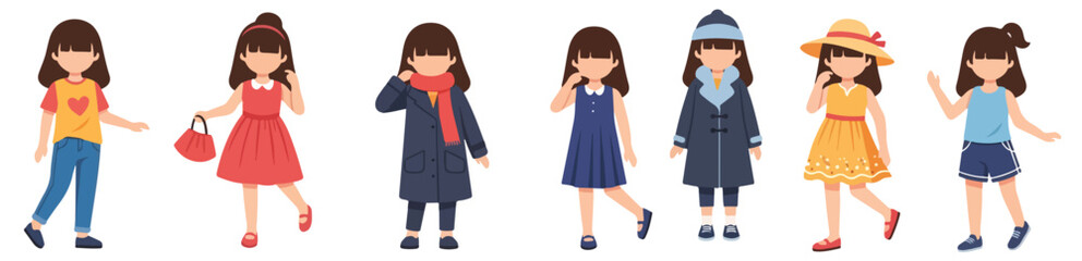 Obraz premium Collection of young girls in various fashionable outfits and accessories, perfect for fashion, style, and clothing themes