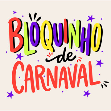 Lettering Bloquinho de Carnaval Colorido Festiva Brasileira em Vetor