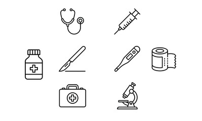 Fototapeta premium Medical icons, healthcare symbols, vector illustrations, 8 elements