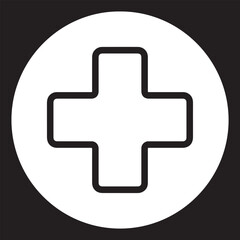Obraz premium Minimalist pharmacy cross icon in bold black outline on white background