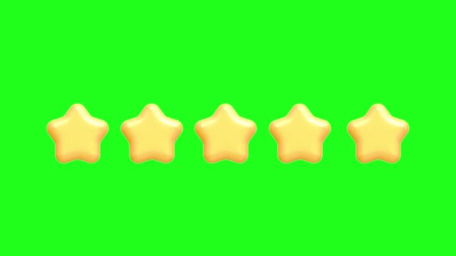 Stars 3D glossy cartoon on a green screen with chroma key for easy editing and compositing. featuring star, 3d, shiny with yellow and orange elements