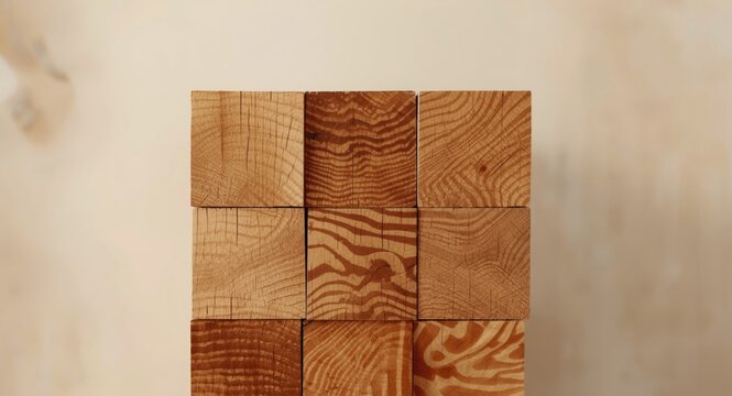 Close up of wooden billets stacked for residential construction demonstrating natural wood grain