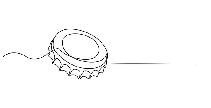 Animated self drawing of  Beer bottle cap continuous one line drawing, View of bottle cap, Bottle of water. Continuous drawing of a bottle. animated line art