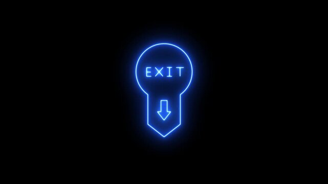 Neon glowing Exit text with arrow video animation. arrow icon with neon exit text video animation on black background. Neon glowing emergency exit sign indicating.