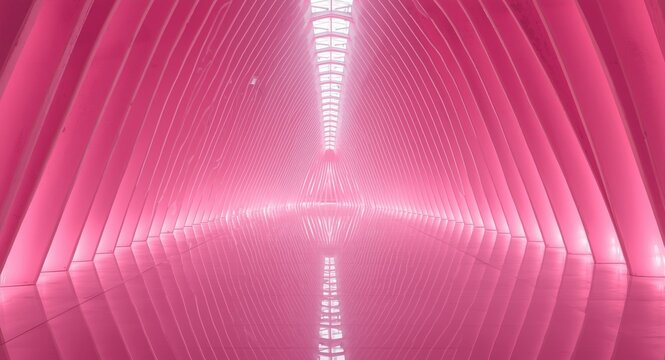Modern architectural interior with flowing pink arch patterns