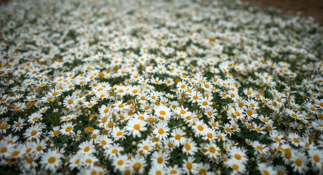 Ground covered with a profuse cluster of fresh daisy blossoms