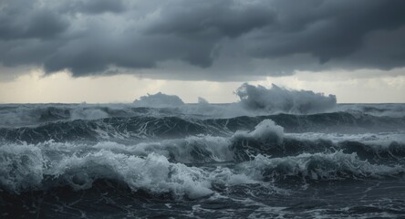 Fototapeta premium Powerful natural weather event with dark skies and rough sea conditions