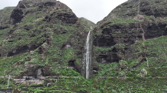 Aerial Drone View of Barranco and Waterfall Tenerife North Landscape
