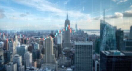 Fototapeta premium Investment risk analysis charts overlaid on a blurred city skyline with filtered effect