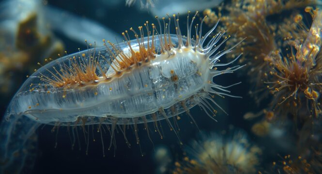 Close microscopic view of Amoeba Proteus consuming Paramecium Bursaria in aquatic medium