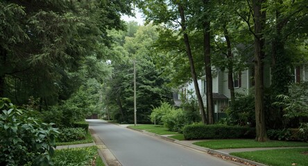Obraz premium peaceful housing district featuring thick greenery and restful setting