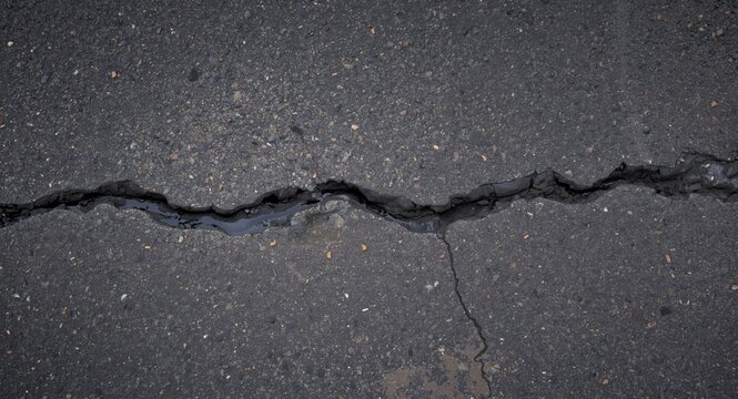 Professional using targeted sealant emulsion to fill cracks in asphalt for road surface preservation