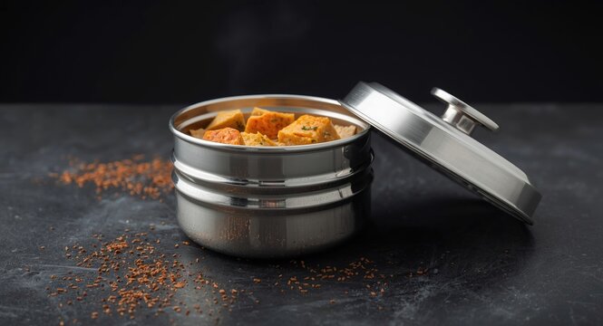 Shiny silver tiffin lunch box designed with premium materials for optimum food safety