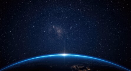 Fototapeta premium Serene cosmic night scene showing glowing stars and planet Earth below