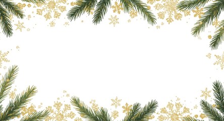 Naklejka premium Seasonal Vertical Frame with Gold Ornamentation Pine Branches and Snowflake Details including Copy Space for Wishes