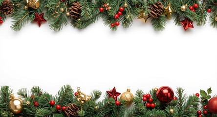 Naklejka premium Festive Christmas decoration border isolated on white background with copy space