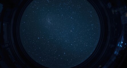 Fototapeta premium panoramic view of the cosmos from a space station window with distant stars