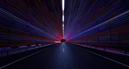 Fototapeta premium Gorgeous tunnel illuminated with vivid lights and dynamic lines