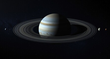 Fototapeta premium Scientific imagery portraying Uranus surrounded by its five main natural satellites and ring structures