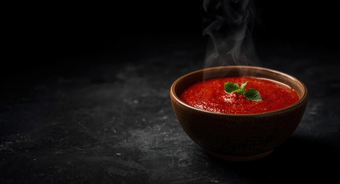 Freshly made rose harissa adjika served in bowl with dark moody background