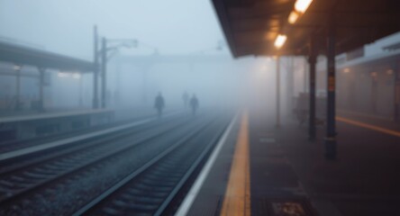Fototapeta premium Out of focus railway platform creating a foggy and fuzzy ambiance