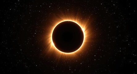 Fototapeta premium Radiant glowing ring encircling a solar eclipse in a 3D cartoon model set against a starry outer space backdrop