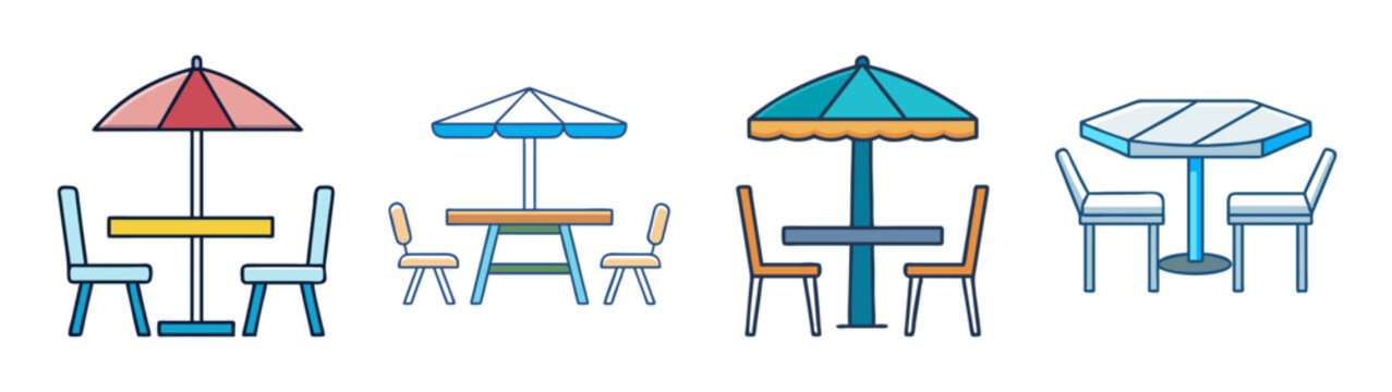 Vector illustration of outdoor dining tables with umbrellas for cafe restaurant design element