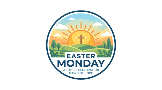 Easter Monday Emblem with Cross and Landscape