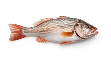 Fototapeta premium Bright white backdrop showcasing freshly caught raw red seabass