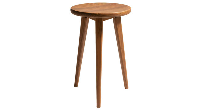 A wooden stool with three legs on a black background