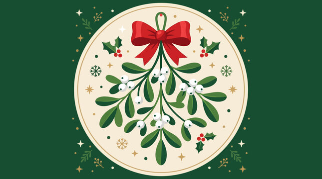 Festive Mistletoe with Red Bow and Berries Design