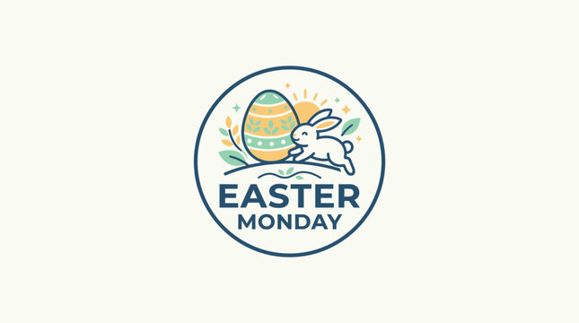 Easter Monday Emblem with Rabbit Egg and Sun