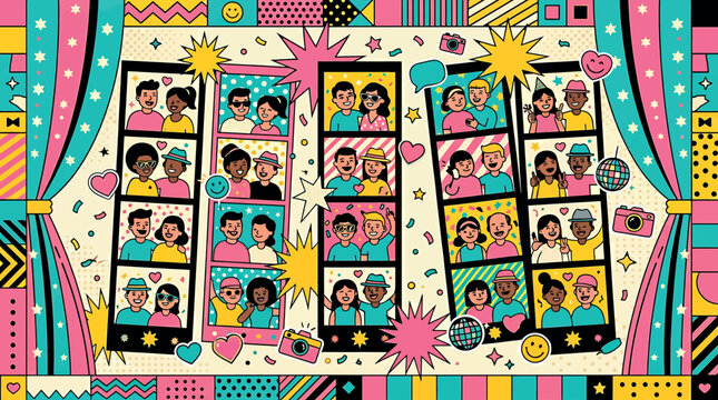 Vibrant collage of colorful comic strips isolated on transparent background