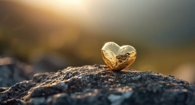 Gold nugget shaped like heart on rock highlighting kindness and communal benefit
