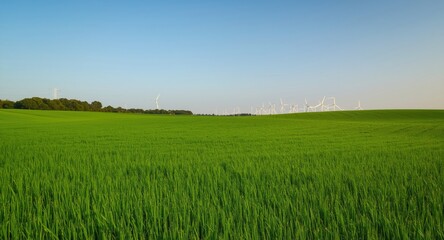 Obraz premium Serene beauty captured in vibrant emerald fields under a clear sky