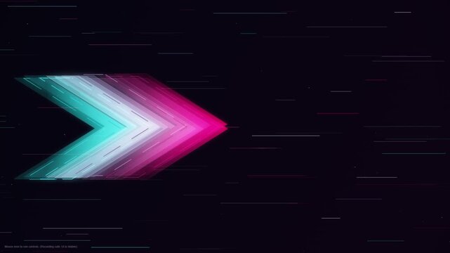 Dynamic digital arrow in vibrant blue and pink gradient, swiftly moving through a futuristic data stream on a dark, abstract background.