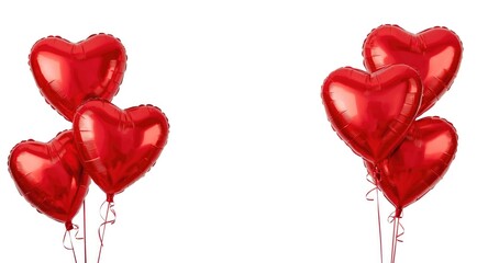 Naklejka premium Shiny red heart balloons floating in front of a white background with banner layout