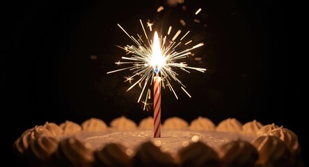 Naklejka premium Close up of sparkling candle on birthday cake enhancing excitement