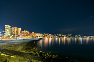 La Malagueta public beach at night. Malaga city. Andalusia, Spain