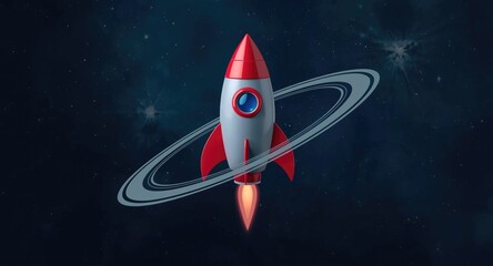 Fototapeta premium friendly space rocket concept art with planetary rings