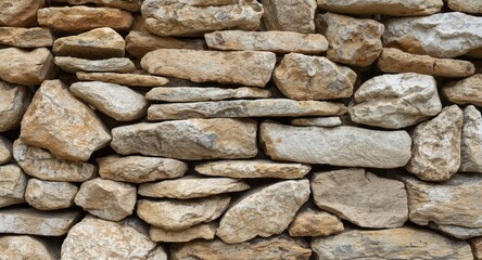 Fototapeta premium Closeup view of natural cobblestone stack showcasing durable building material for walls and roads