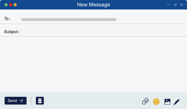Email page interface Email message template. Mockup blank mail screen window. Browser interface with with send form of mail box.
